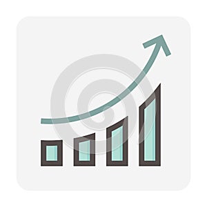 Bar chart or bar graph increasing vector icon design. 48x48 pixel perfect and editable line stroke.