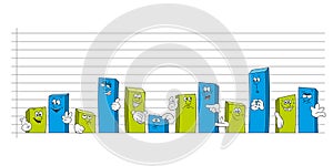 Bar chart with cartoon faces and hands