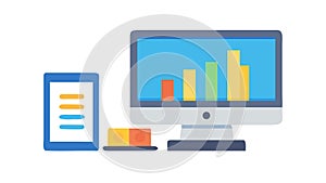 Bar Chart Data on Desktop Computer Vector, vector design Generative AI