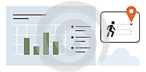 Data Analysis and Navigation Concept with Chart Visualization and Route Planning Icon