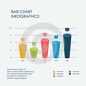Bar Chart Infographics Elements 3D Vector Flat Design, Sign, Icon Full Color