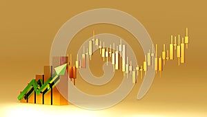 Bar chart, pie chart, stock business candle stick for financial analysis content, 3D rendering