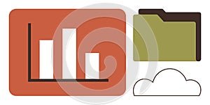 Data Management Concept with Bar Chart, Folder, and Cloud Symbol