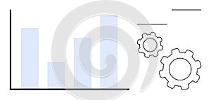 Bar chart analyzing data with gears representing process and optimization concepts