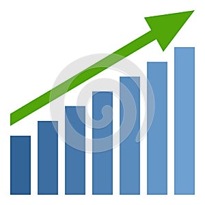 Bar Chart Up Green Arrow Flat Icon on White