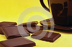 Bar of chocolate and hot chocolate