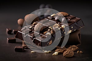 Bar of chocolate and nuts. Generative Ai