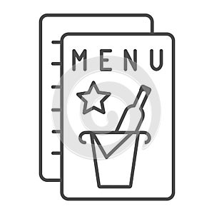 Bar, cocktail menu with star and bottle in ice bucket thin line icon, bar concept, drinks vector sign on white