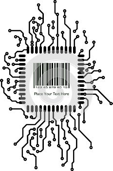 Bar code with border frame in PCB-layout style. Vector illustration.