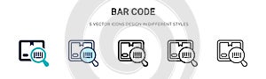 Bar code icon in filled, thin line, outline and stroke style. Vector illustration of two colored and black bar code vector icons