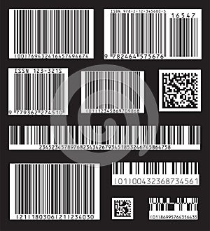 Bar code icon. Set of Modern Flat Barcode.  Can be use as a template for Products. Mockup. Vector