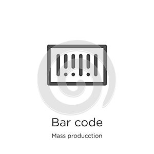 bar code icon vector from mass producction collection. Thin line bar code outline icon vector illustration. Outline, thin line bar
