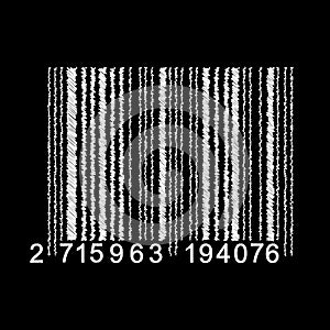 Bar Code isolated on black background. Universal Product Scan Code in doodle style