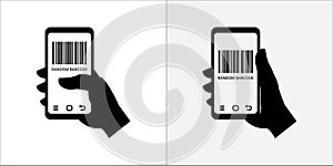 Bar code mobile phone scan illustration. Hand holding phone scanning Bar code for payment and order illustration. Bar codes vector