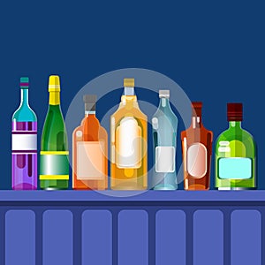 Bar Counter With Alcohol Drink, Bottle Set Collection