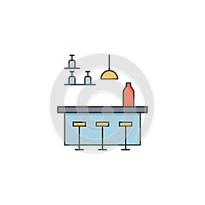 Bar counter with a bottle and glasses vector icon symbol decoration isolated on white background