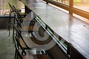 bar counter and chair in coffee shop.