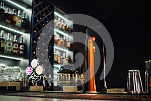 Bar counter with draught beer in a beer restaurant