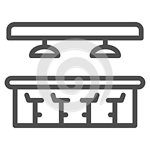 Bar counter line icon, Bartenders Day concept, interior of bar or pub sign on white background, Bar counter with stools