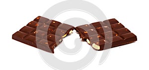 A bar of dark chocolate with hazelnuts