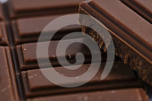 Bar of delicious milk chocolate closeup.