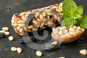 bar of dried fruits and nuts on stone table