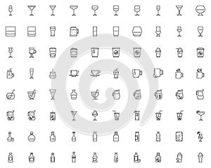 Bar drinks line icons set