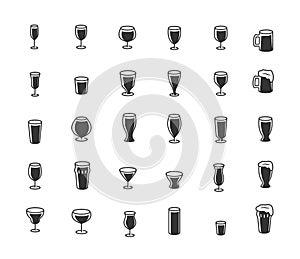 Bar Glasses for Different Drinks Vector Icon Set