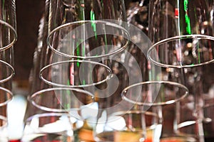 Bar glasses hanging on the ceiling