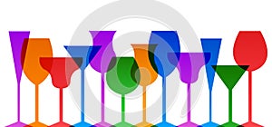 Bar glasses icons set. Wine glass, cups, mugs â€“ for stock