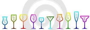 Bar glasses icons set. Wine glass, mugs, cups â€“ vector