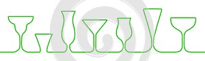Bar glasses one line icons set. Wine glass, cups, mugs  stock vector