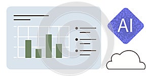 Data Analysis Concept with Bar Graph, AI Element, and Cloud Storage Symbol