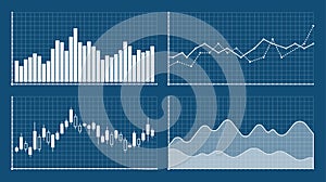 Bar graph and line graph templates, business infographics, vector illustration. Graphs and charts set. Statistic and