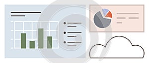 Data Visualization with Bar Graph, Pie Chart, and Cloud Storage Concept