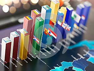 Bar graph showing GDP growth and decline, with flag icons representing countries photo