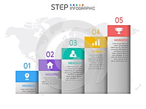 Bar graph with steps,options,milestone,processes or workflow.Business data visualization.Creative step infographic template for