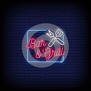 Bar and Grill logo Neon Signs Style Text Vector