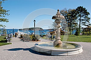 BAR HARBOR, MAINE: Walkway and view of the port.