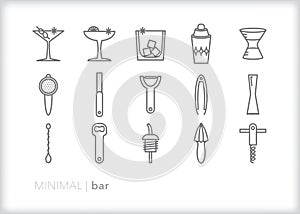 Bar icon set for making and serving drinks