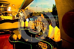 Bar inside modern limousine