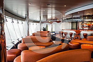 Bar interior on cruise liner. Liquid discotheque