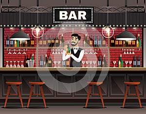 Bar Interior Realistic Composition