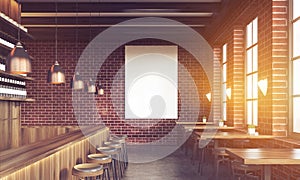 Bar interior with stools and poster