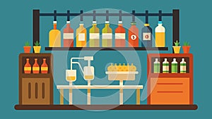 The bar itself offers a selection of craft beers neatly displayed on an oldfashioned wire rack. Vector illustration. photo