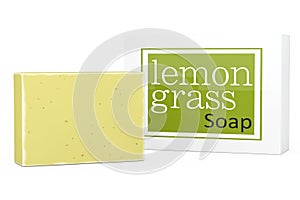 Bar of Lemongrass Soap with Soapbox. 3d Rendering