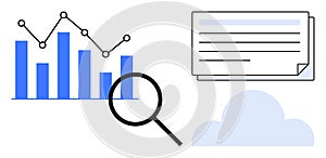 Data Analysis and Cloud Storage Concept with Graph, Magnifying Glass, and Documents