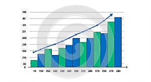 Bar and line graph showing data comparison over intervals of time or categories. Blue photo