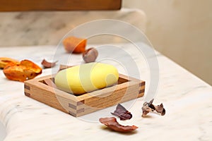 Bar of natural soap in bathroom - interior detail