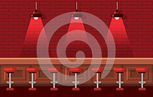 Bar or Pub with Empty Stools and Tables Vector